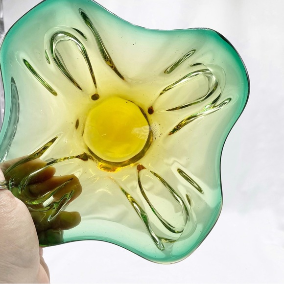 Vintage Italian Murano Art Glass Green Amber Ombre Candy Dish Bowl - Picture 2 of 10